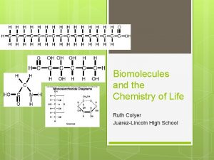 Biomolecules and the Chemistry of Life Ruth Colyer