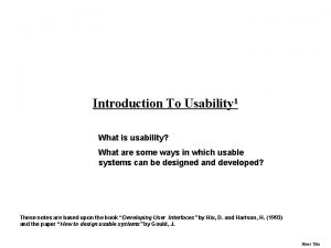 Introduction To Usability 1 What is usability What