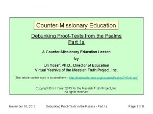 CounterMissionary Education Debunking ProofTexts from the Psalms Part