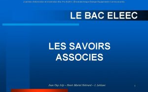 Journes dinformation et danimation Bac Pro ELEEC lectrotechnique