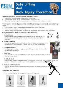 Safe Lifting And Back Injury Prevention What can