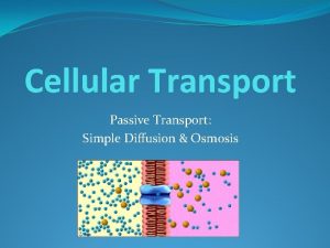 Cellular Transport Passive Transport Simple Diffusion Osmosis There