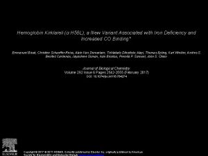 Hemoglobin Kirklareli H 58 L a New Variant