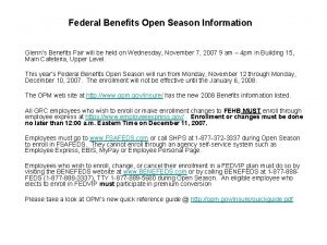 Federal Benefits Open Season Information Glenns Benefits Fair