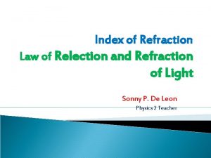 Index of Refraction Law of Relection and Refraction