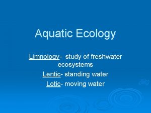 Aquatic Ecology Limnology study of freshwater ecosystems Lentic