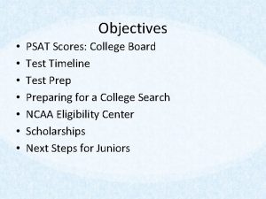 Objectives PSAT Scores College Board Test Timeline Test