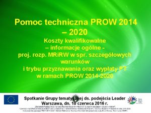 Pomoc techniczna PROW 2014 2020 Koszty kwalifikowalne informacje