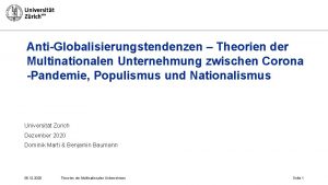 AntiGlobalisierungstendenzen Theorien der Multinationalen Unternehmung zwischen Corona Pandemie