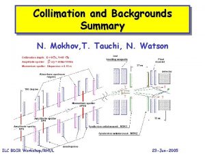 Collimation and Backgrounds Summary N Mokhov T Tauchi