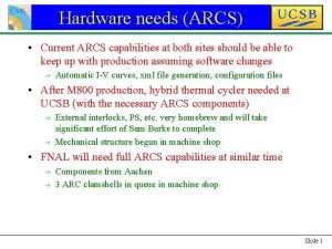 Hardware needs ARCS Current ARCS capabilities at both