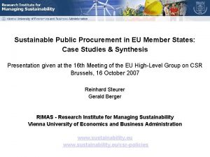 Sustainable Public Procurement in EU Member States Case