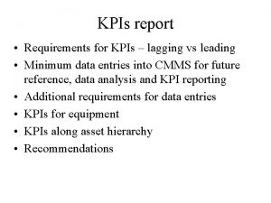 KPIs report Requirements for KPIs lagging vs leading