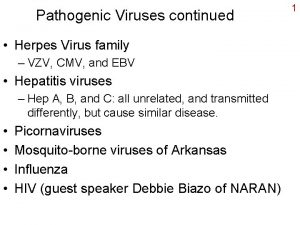 Pathogenic Viruses continued Herpes Virus family VZV CMV