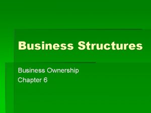 Business Structures Business Ownership Chapter 6 Major Types