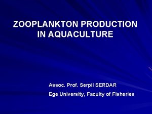 ZOOPLANKTON PRODUCTION IN AQUACULTURE Assoc Prof Serpil SERDAR