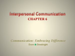 Interpersonal Communication CHAPTER 6 Communication Embracing Difference Dunn