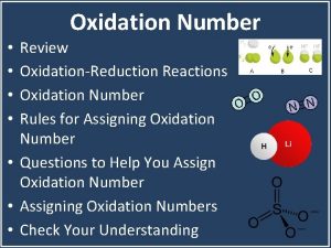 Oxidation Number Review OxidationReduction Reactions Oxidation Number Rules
