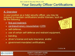 800 Guide for Security Officers 803 Your Security