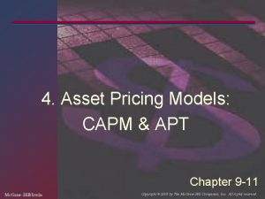 4 Asset Pricing Models CAPM APT Chapter 9