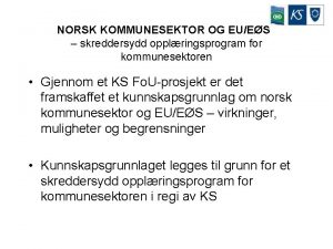 NORSK KOMMUNESEKTOR OG EUES skreddersydd opplringsprogram for kommunesektoren