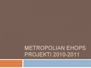 METROPOLIAN EHOPS PROJEKTI 2010 2011 Mit kansallisella tasolla