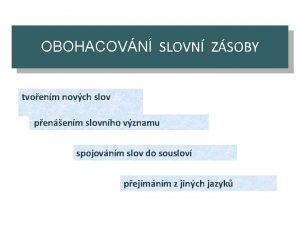 OBOHACOVN SLOVN ZSOBY tvoenm novch slov penenm slovnho