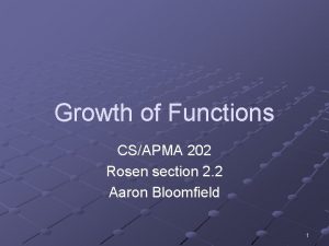 Growth of Functions CSAPMA 202 Rosen section 2
