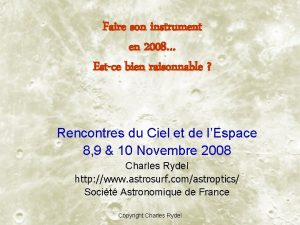 Faire son instrument en 2008 Estce bien raisonnable