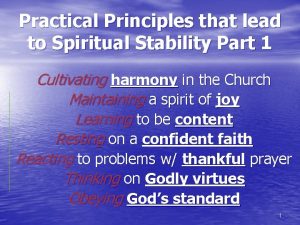 Practical Principles that lead to Spiritual Stability Part