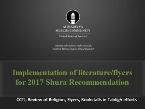 Implementation of literatureflyers for 2017 Shura Recommendation CCTI