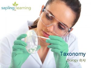Taxonomy Biology 8A Taxonomy Learning Objectives Define taxonomy