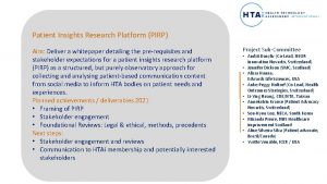 Patient Insights Research Platform PIRP Aim Deliver a