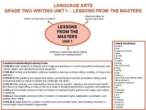 LANGUAGE ARTS GRADE TWO WRITING UNIT 1 LESSONS