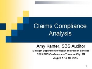 Claims Compliance Analysis Amy Kanter SBS Auditor Michigan