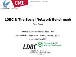 LDBC The Social Network Benchmark Peter Boncz Database