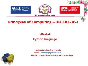 Principles of Computing UFCFA 3 30 1 Week8