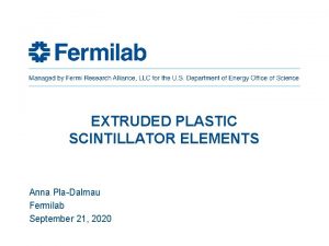 EXTRUDED PLASTIC SCINTILLATOR ELEMENTS Anna PlaDalmau Fermilab September