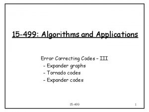 15 499 Algorithms and Applications Error Correcting Codes