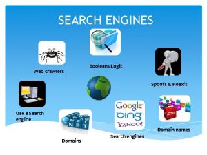 SEARCH ENGINES Web crawlers Booleans Logic Spoofs Hoaxs