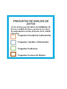 PREGUNTAS DE ANLISIS DE DATOS Set de tcnicas