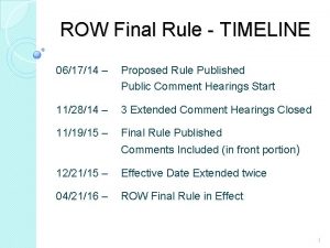 ROW Final Rule TIMELINE 061714 Proposed Rule Published