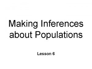 Making Inferences about Populations Lesson 6 Populations Samples