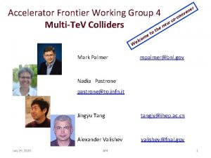 Accelerator Frontier Working Group 4 co w MultiTe