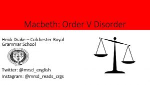 Macbeth Order V Disorder Heidi Drake Colchester Royal