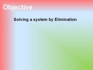 Objective Solving a system by Elimination Solving Systems