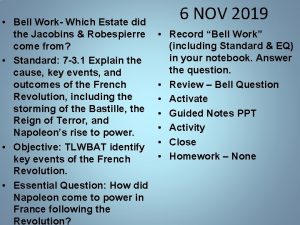 Bell Work Which Estate did the Jacobins Robespierre