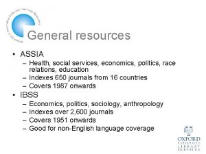 General resources ASSIA Health social services economics politics