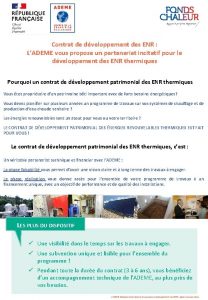 Contrat de dveloppement des ENR LADEME vous propose