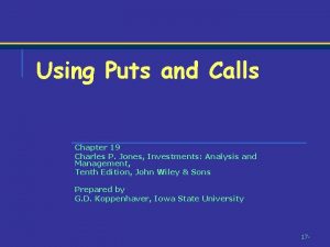 Using Puts and Calls Chapter 19 Charles P